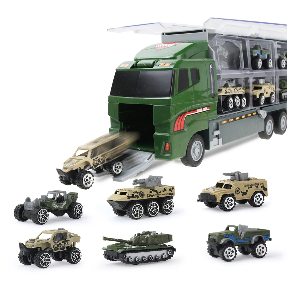Coolplay 12 шт./компл. литая мини брелок для автомобильных ключей, 2in1 модель инженерных игрушка транспортных средств переносной грузовик с выброс& переноски Функция подарки - Цвет: Green B