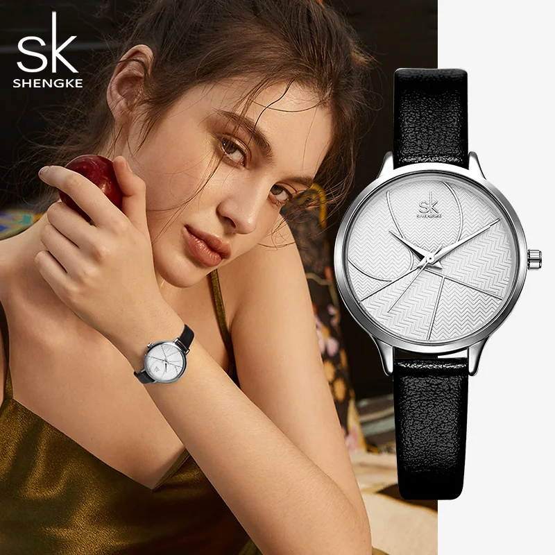 Женские кварцевые часы Shengke 4 цвета наручные с кожаным ремешком SK | Наручные