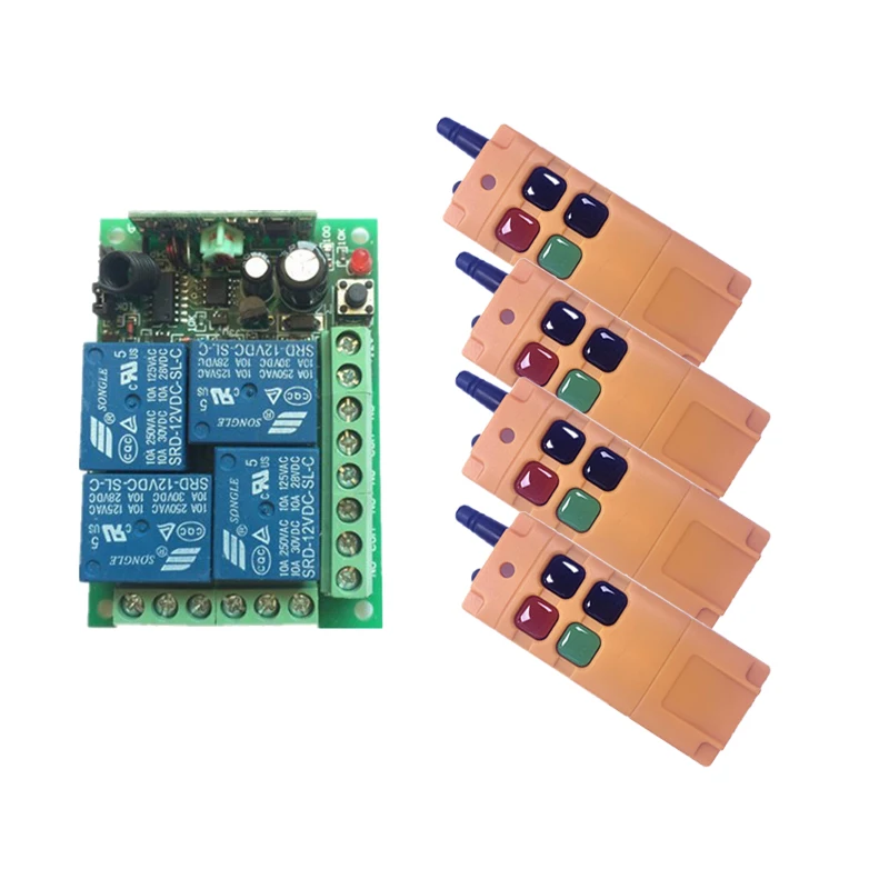 DC12V 10A 4CH Радиоуправляемый беспроводной релейный пульт дистанционного управления 315 МГц, 433 МГц teleswitch 4 передатчик + 1 приемник