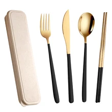 Portable Dinnerware Mirror Golden Stainless Steel Cutlery Set Fork Knife Spoon Tableware Set  Flatware Set Coffee Tea Spoon