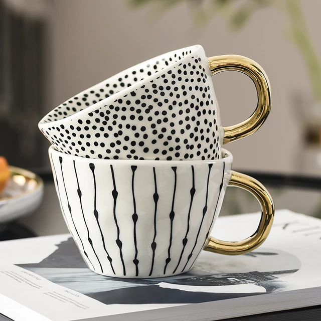 Creative Ceramic Mug Coffee Cup Office Gold  Black White Coffee Mug -  Ceramic Black - Aliexpress