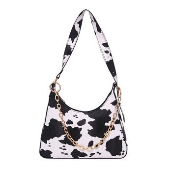 

Fashion Cow Milk Printed Handbag Totes Portable Women PU Leather Shoulder Casual Underarm Shoulder Bags Travel Daily Purse Clutc