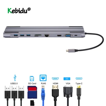

USB Type C HUB To USB3.0 HDMI RJ45 USB HUB For MacBook Pro Accessories USB Splitter Multi 10 Ports Type C HUB USB-C HUB