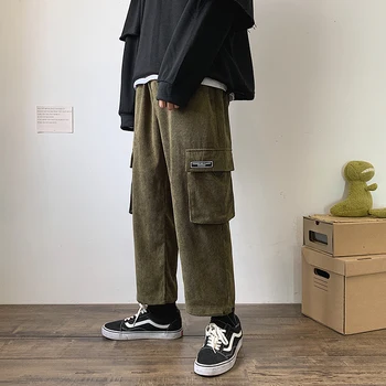 

Winter Men's Leisure Corduroy Fabric Thickening Haren Pants Loose Printing Cotton Casual Pants Trousers 3 Color Sweatpants S-2XL