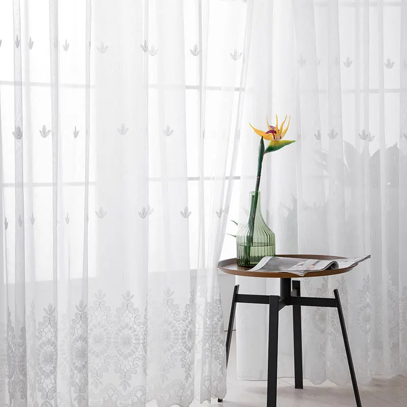 Gestickte Blumen Weiß Tüll Fenster Bildschirm Vorhang für Wohnzimmer Schlafzimmer Luxus Sheer Voile Vorhang Blinde Vorhänge Tür Dekor