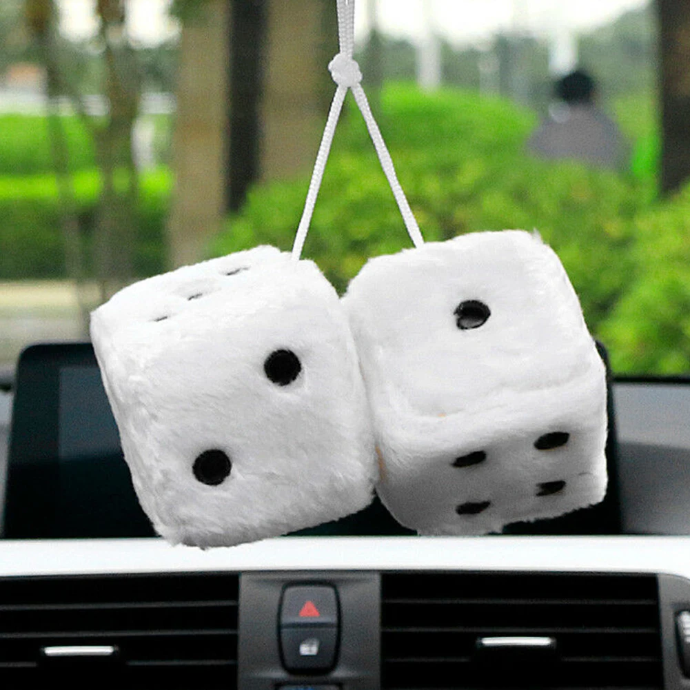 Decor Hanging Gifts Accessories Car Pendant Cute Interior Charms Ornaments Plush Dice Craps Adornment Rear View Mirror - Название цвета: Белый