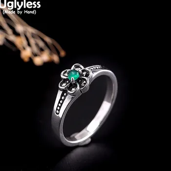 

Uglyless MINI Size Green Zircon Floral Rings for Women Thai Silver Little Flowers Rings Real 925 Silver Marcasite Jewelry Ethnic