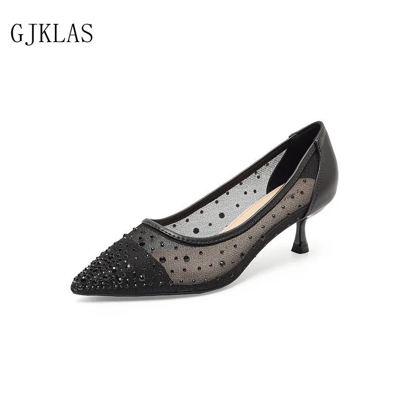 

Pointed Toe High Heels Party Shoes Bridal Pumps Bling Crystal Lace Wedding Dress Ladies Shoes Heels Zapatillas Elegantes Mujer