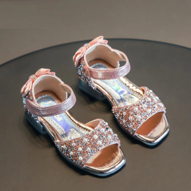 

Girls Gladiator Sandals Summer Bling Sequins Princess Sandals Flat Heels Soft Leather Hook Loop Glitter Shoes For 3-14 Ages Girl