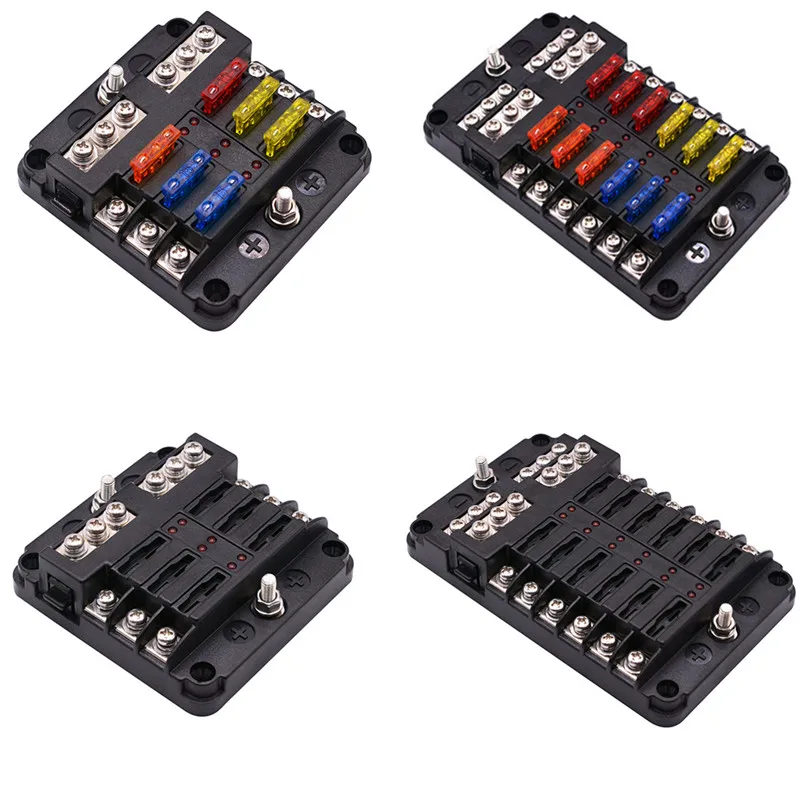 

12V 32V Plastic Cover Fuse Box Holder M5 Stud With LED Indicator Light 6 Ways 12 Ways Blade for Auto Car Boat Marine Trike 4.9
