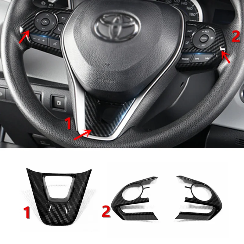 

for Toyota Corolla 2019 2020 Car Steering Wheel Button Frame Cover Trim Car Styling Sticker Accessories ABS Carbon Fibre 3pcs