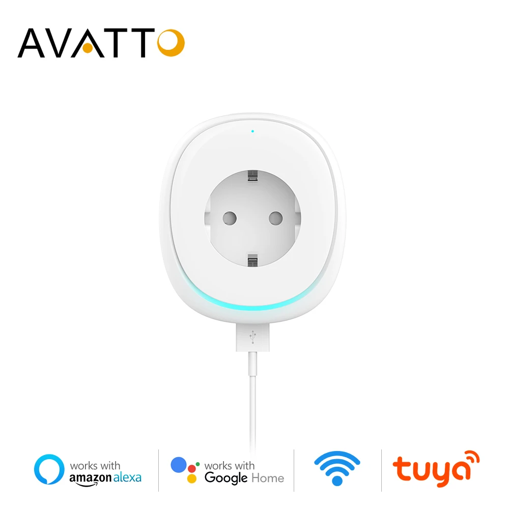 AVATTO WiFi Smart scoket 10A EU RGB светильник с 2 usb портами. Tuya приложение дистанционное