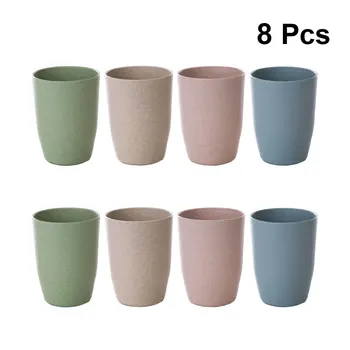 

8Pcs Wheat Straw Toothbrush Cups Simple Wash Cup Juice Container Tooth Brush Mug Water Drink Cups for Friends Family Couple A30