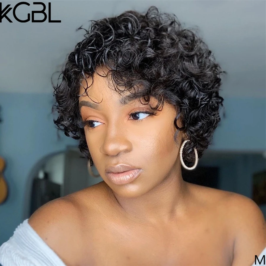 KGBL Pixie Cut Curly13 * 4 кружевные передние человеческие волосы парики с детскими