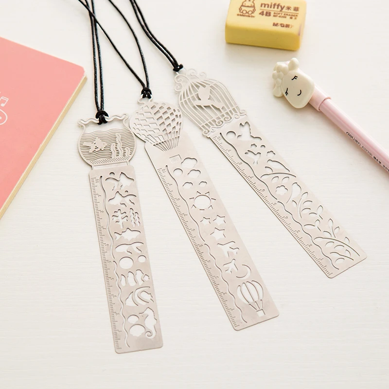 Multifunctional Stainless Steel Ruler Hollow Bookmark 2 in 1 Creative Art Style Metal Tab Bookmark Office Stationery Supplies