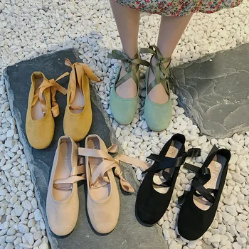 

Flat Shoes Women Spring 2020 New Simple Cross Tie Ballet Shallow Flat Single Ladies Shoes Mary Jane Shoes