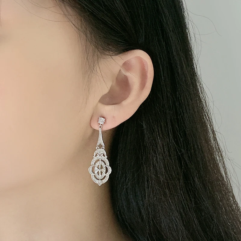 Retro Hollow Earrings Europe And The United States Fashion Ladies Earrings With Zirconia S925 Sterling Silver Earrings Jewelry
