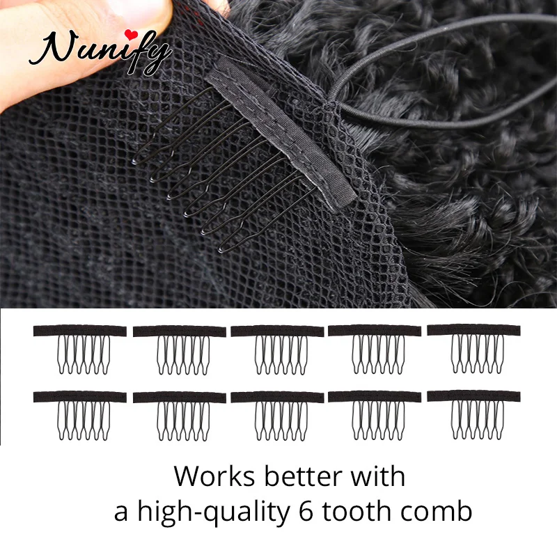 Ponytail Net Drawstring Base Net Wig Liner Caps For Making Afro Hair Bun Ponytail 10Pcs Combs Black Guleless Hairnet wig caps,hair nets,wig accessories