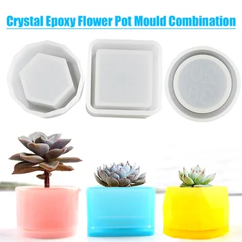

3Pcs Silicone Casting Mould Crystal Epoxy Resin Mold Square Round Hexagonal Flowerpot for DIY Jewelry Box Flower Pot JL