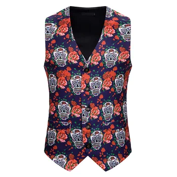 

Fashion floral digital 3D printing vest men new Christmas style vest Slim sleeveless vest men's Christmas party wedding vest