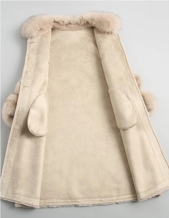 PUDI A19003 женская шуба из натуральной овечьей шерсти, женская шуба с лисьим воротником, зимняя теплая шуба из натурального меха, зимнее теплое пальто