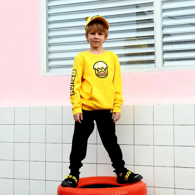 

B. Duck Small Yellow Duck Men And Women Children Spring New Style Knit Crew Neck Hoodie Suit Cartoon Printed Playful Pattern