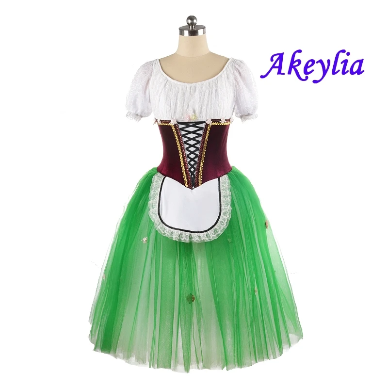 Maid Ballet costume Red green Dress Giselle for girl Romantic Ballet Tutu adult long YAGP Professional ballet child JNBL110