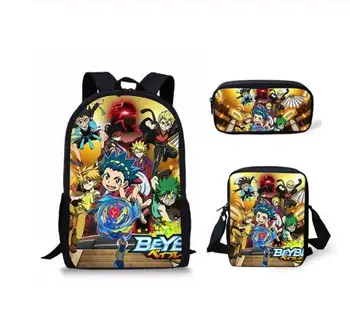 

Beyblade Burst 3Pcs Set School Backpack Shoulder bag pencil bag set cartoon Print School Bag Kids Boy Children's Book bag