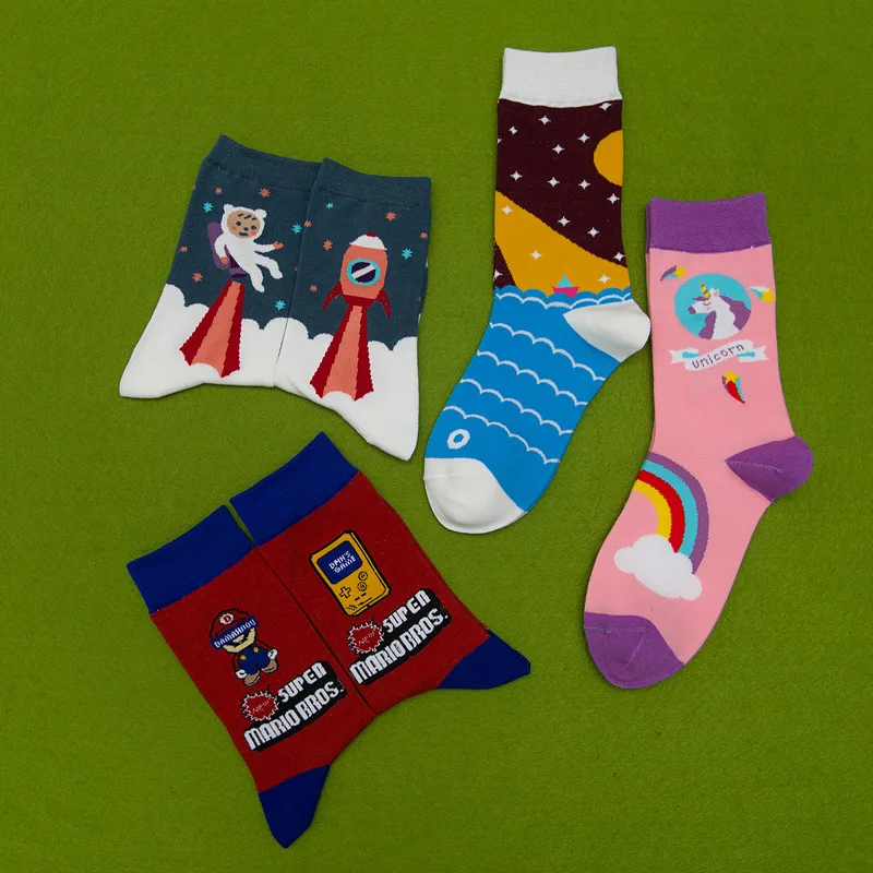 

novelty happy funny couple socks fashion gifts for cartoon unicorn rocket woman socks