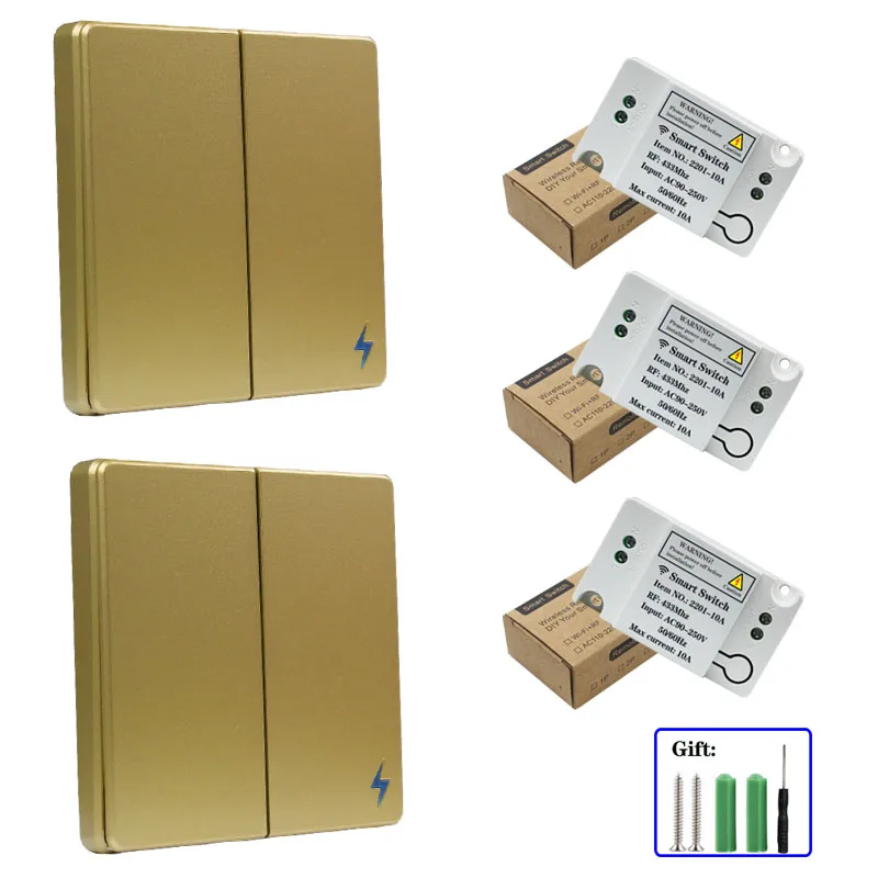 Universal Bedroom Set Wireless Switch and Receiver Kit AC 110V 220V Receiver Wall Panel button Bedroom Ceiling Lamp Switch DIY-14