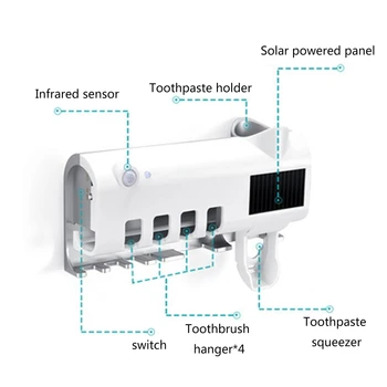 

Household 4-position UV Light Sterilizer Toothbrush Holder Wall Mount Storage Rack Automatic Toothpaste Dispenser Cleaning
