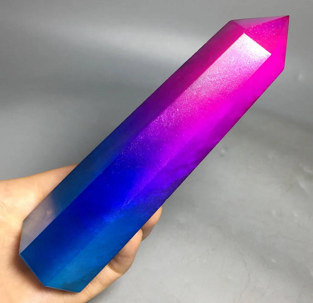 895g 3pcs Natural healing rainbow mixed color electroplating aura crystal points wand