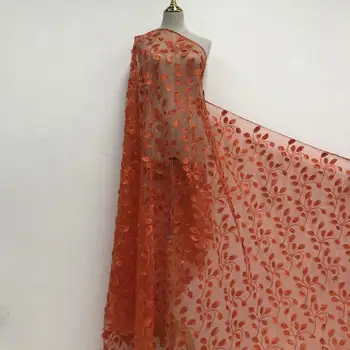 

2020 New Design African Lace Fabric High Quality French Nigerian Orange Embroidered Tulle Lace Fabric With Sequins 5 yards/lot