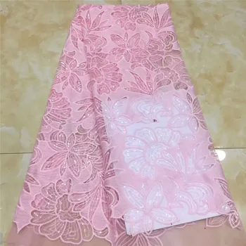 

african sequins lace fabric nigerian lace fabric with sequins french lace fabric 2019 high quality for wedding dress pink