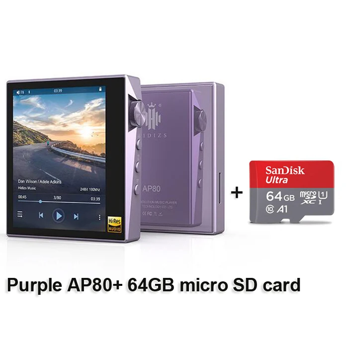 Purple with 64G card Hidizs AP80 Hi-Res ES9218P Ультрапортативный Bluetooth HIFI музыкальный mp3-плеер LDAC USB DAC DSD 64/128 FALC DAP - Цвет: Purple with 64G card