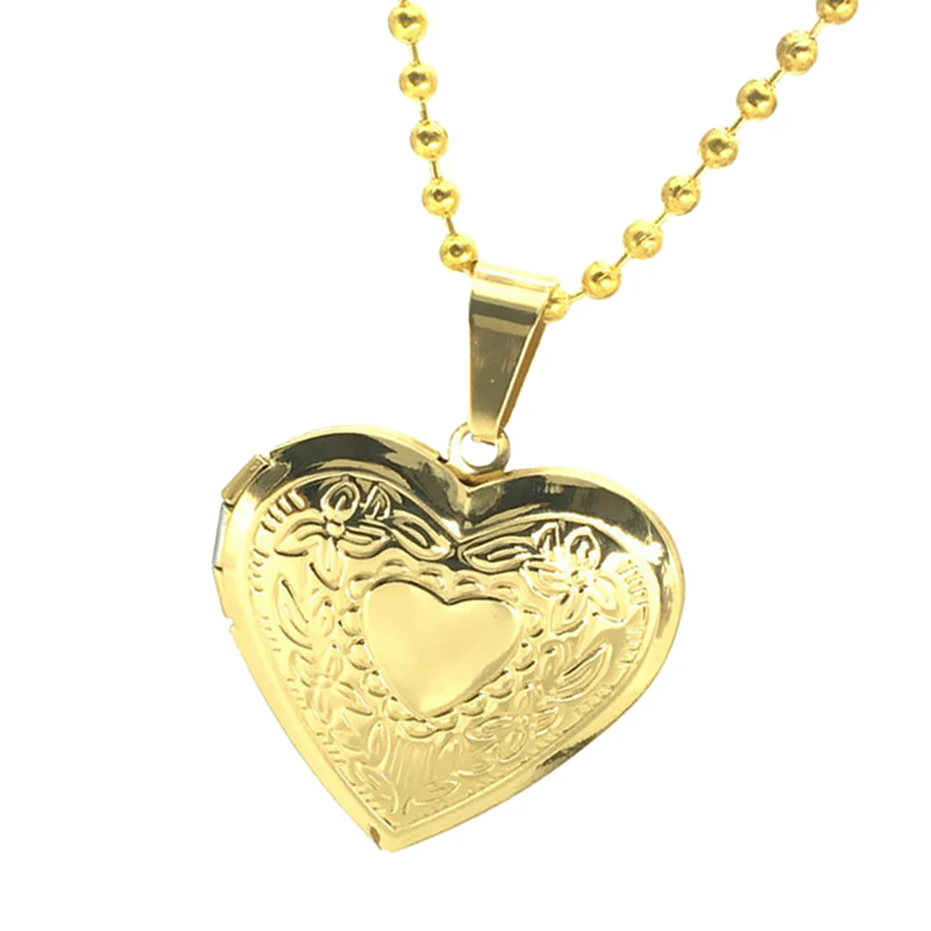 Stainless Steel Gold Plated Photo Picture Lockets Memorial Keepsake Love Heart Necklace Pendant Unisex