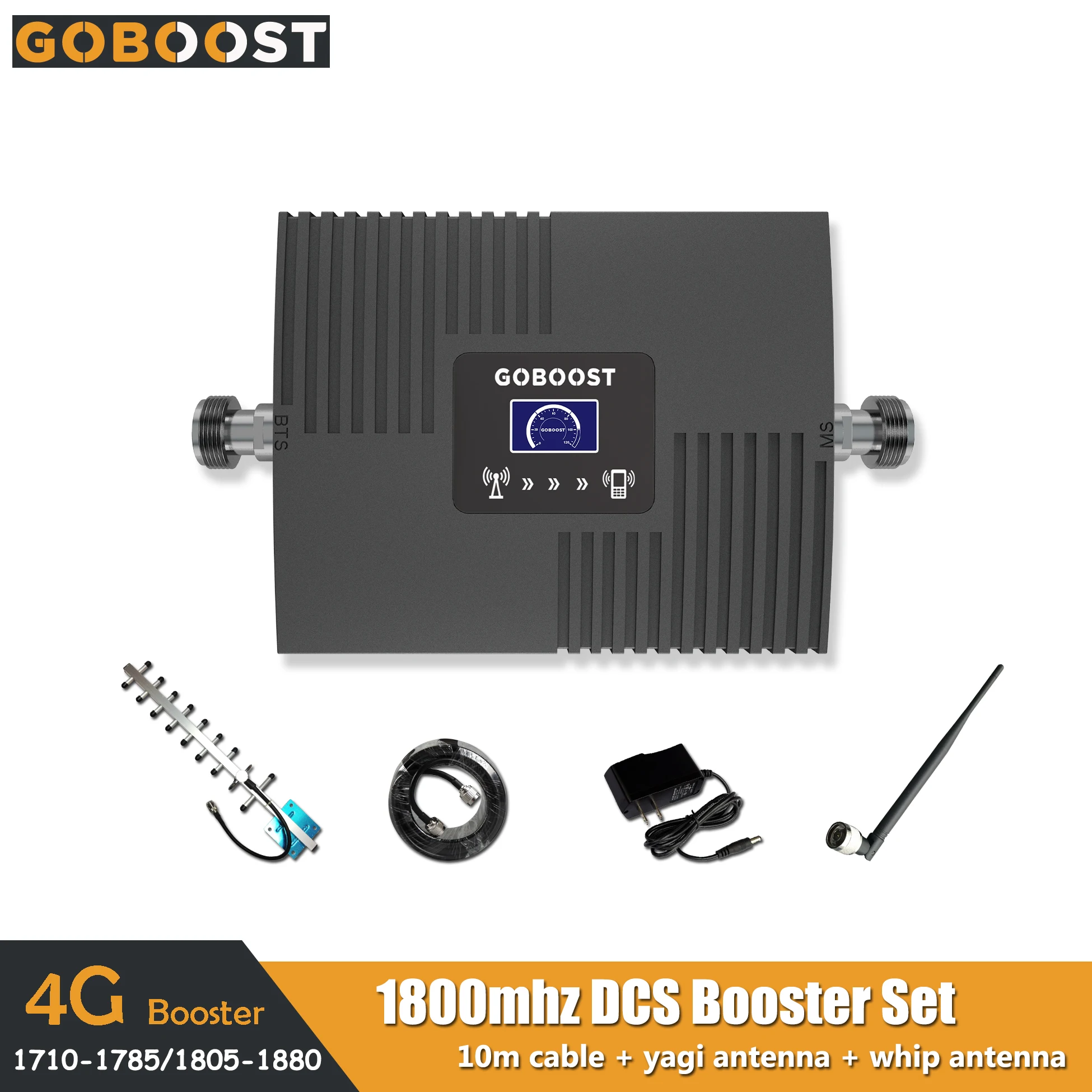 

LTE 4G DCS 1800mhz Mini LCD Display Cellular Mobile Phone Signal Booster Repeater Amplifier Network Yagi+Whip Antenna+10M Cable