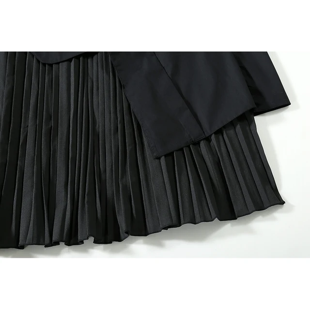 VeryYu 2020 Autumn Winter Long Sleeve Black Patchwork Pleated Dress Fashion  VerYYu