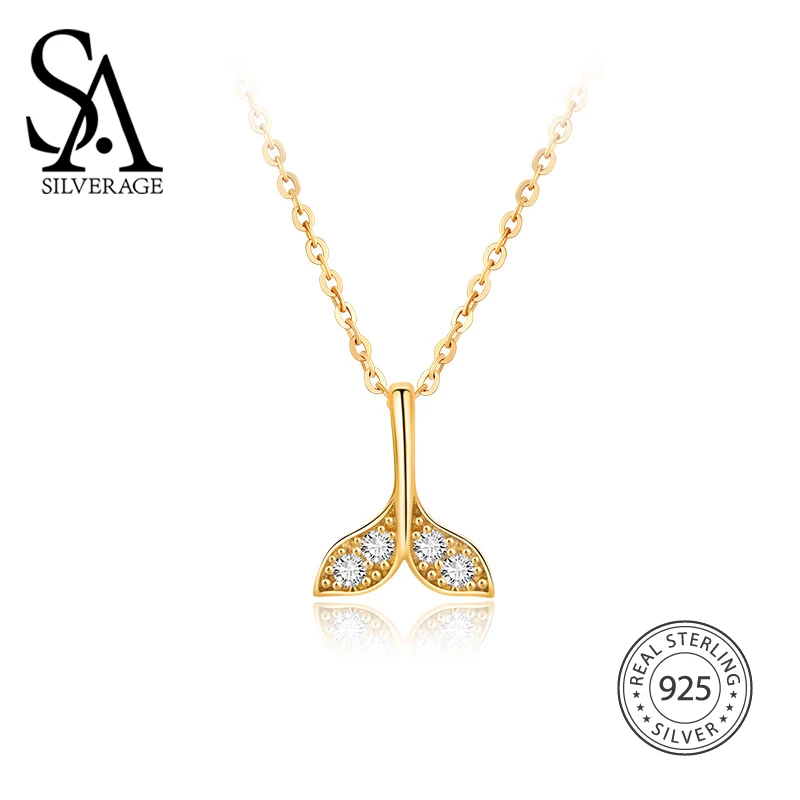 

SA SILVERAGE 18K Gold Necklace Female 925 Sterling Silver Chain Necklace Original Design Mermaids Sterling Pendant Necklaces