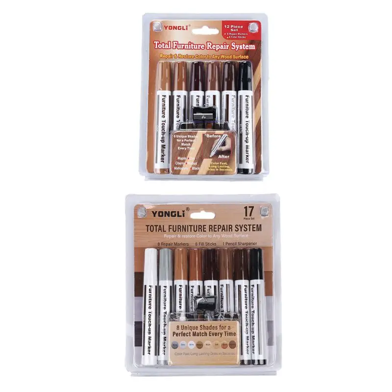 Haile Furniture Repair Wood Repair Markers Touch Up Pen-17Pcs Markers and  Wax Sticks Set,for,Scratches,Wood Repair Paint Pens