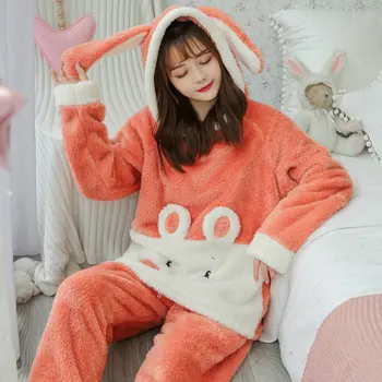 

JULY'S SONG Winter Couple Pajama Sets Winter Flannel Sleepwear Pajamas Men And Women Thick Warm Comfort Long Sleeves Homewear