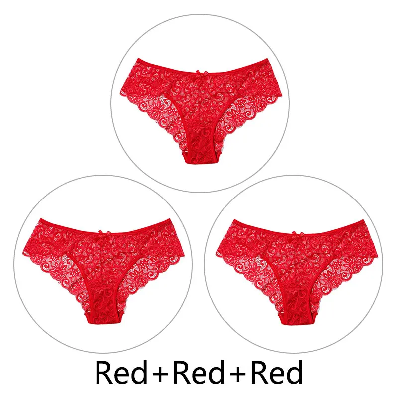 3 шт./партия, сексуальные кружевные трусики, женское нижнее белье, трусы больших размеров, открытый прозрачный нижнее белье для женщин, с низкой талией, дышащие трусики - Цвет: Red Red Red
