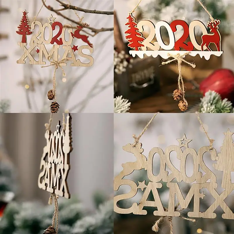 2PCS Wooden Elk Tree Hanging Ornament For Xmas Tree New Year Party Decoration Photography Props Christmas Hanging Sign