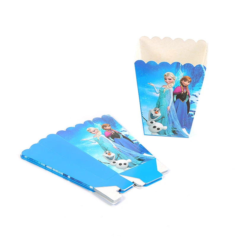 popcorn box-6pcs Холодное сердце Дисней Дети Девочки подарок на день рождения пакет события вечерние украшения чашки тарелки детский душ Одноразовые столовые принадлежности - Цвет: popcorn box-6pcs
