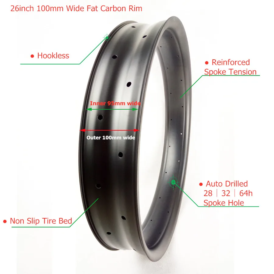 100 мм широкий fat углеродный обод 26 дюймов 25 мм Глубокий hookless клинчер китайский обод внешний 32h dual 64h UD матовый песочный обода для велосипедных колес