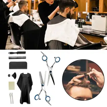 

10pcs Ergonomic Brush Hair Cutting Set Thinning Shears Razor Comb Cape Scissors Barber Clips Styling Tool Hairdressing
