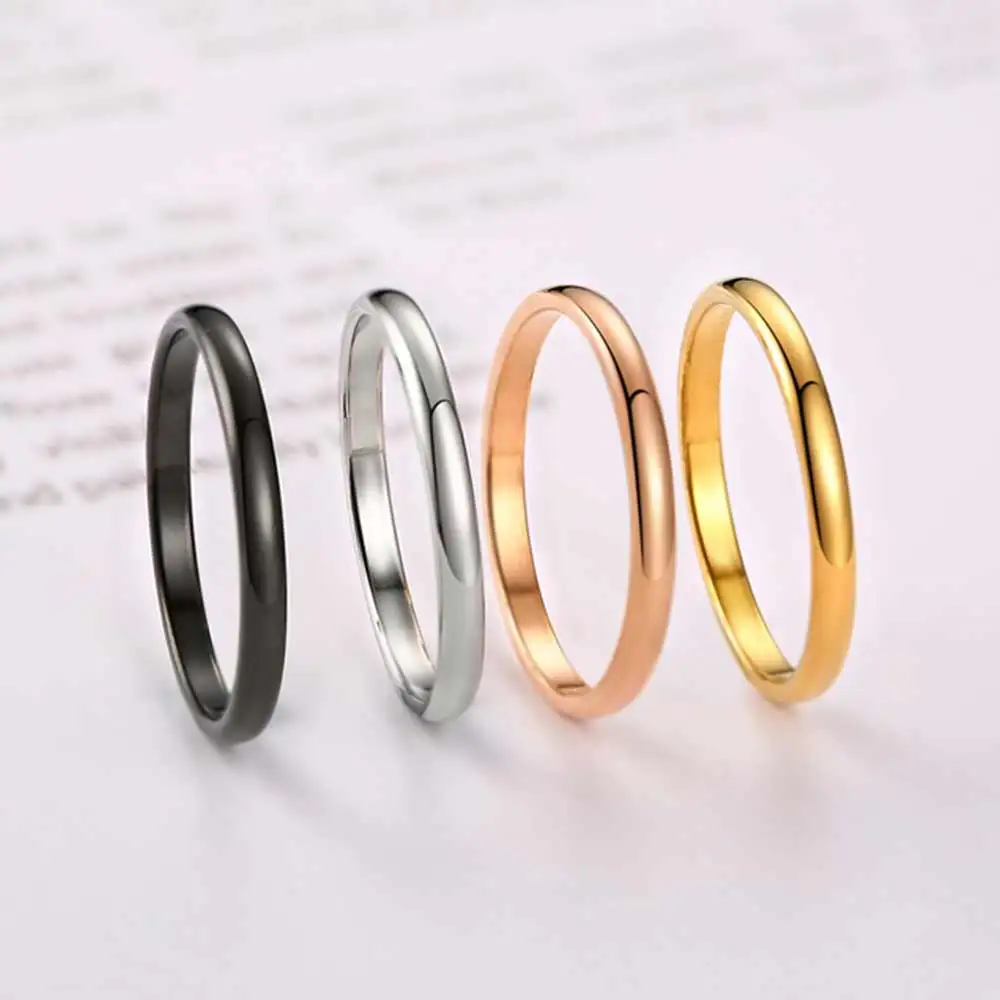 2mm Small Mini Girl Women Rings Black Rose Gold Color Stainless Steel Simple Fashion Jewelry size 3-10 finger rings,fashion rings,fashion ring,stainless steel rings,metal rings