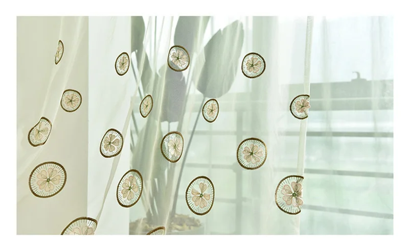 Round Flower Embroidered Yarn Curtians for Living Room Balcony Lucky Grass Petal Pattern Tulle Window Drapes Sheer Tulle WP436#2