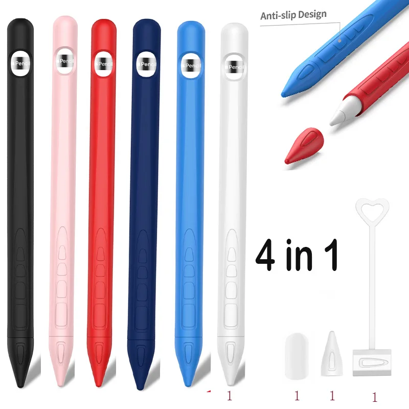 4 в 1 силиконовый чехол для Apple Pencil 1 для iPad Tablet ручка-стилус Защитная крышка рукава противоскользящая