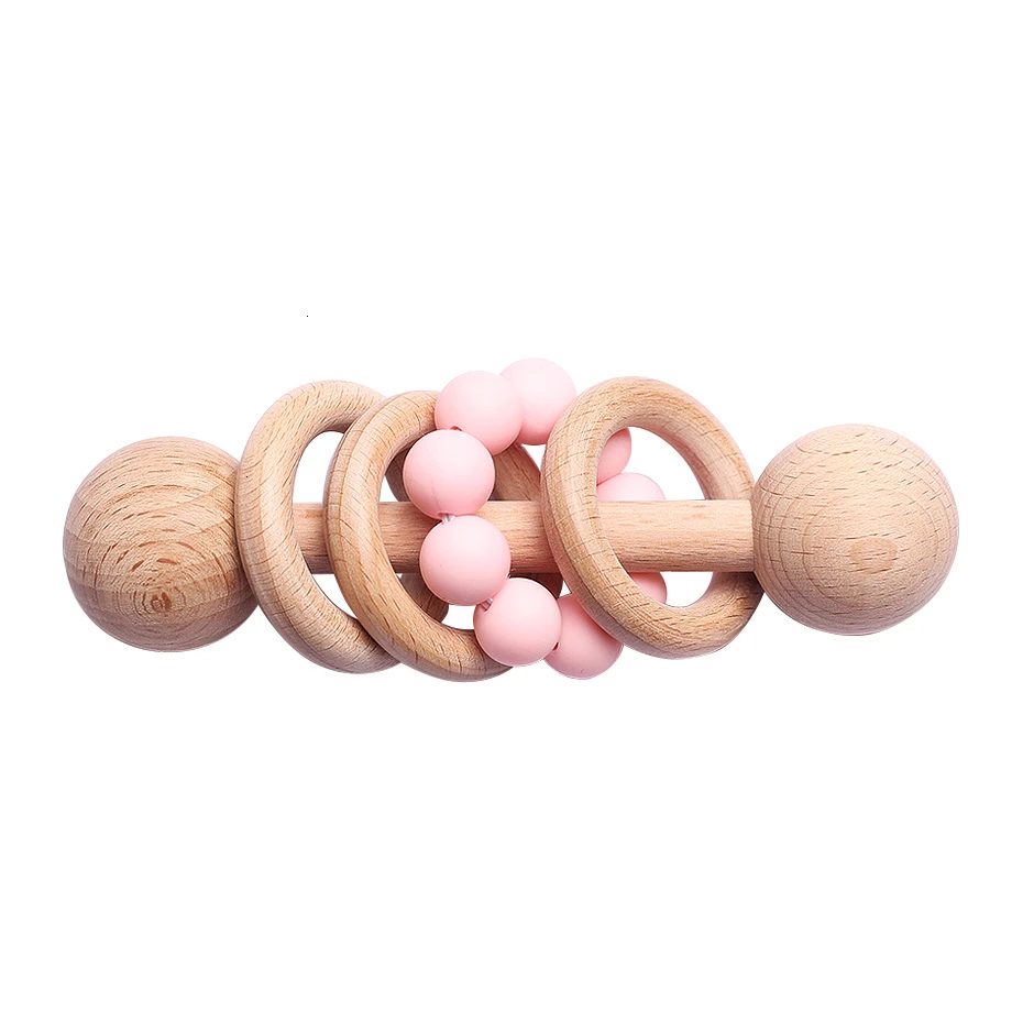 Буковая погремушка браслет с зубом детские игрушки, погремушки для младенцев могут жевать бусины, чтобы играть в спортзале Монтессори Детские коляски игрушки - Цвет: Pink